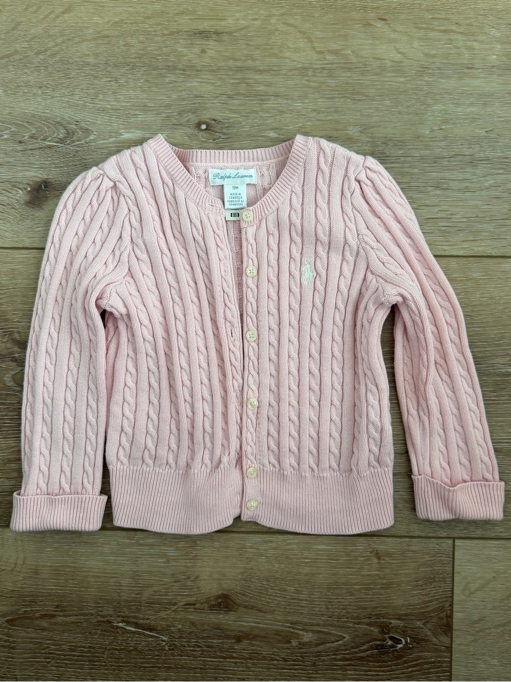 Ralph Lauren Pink Cable Knit Button-Front Cardigan
